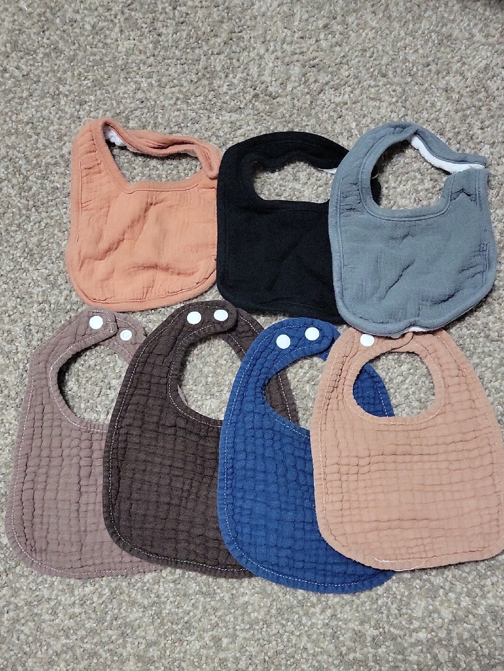 Multi-Color Baby Bib Set - 7 Pack (Black, Blue, Gray, Brown, Peach)